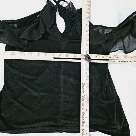 BCB Generation Womens Blouse Black Size Medium Polyester Blend Cold Shoulder - Picture 3 of 12